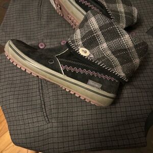 Timberland X Smartwool Plaid Fold-Over Suede Boots with Button Detail